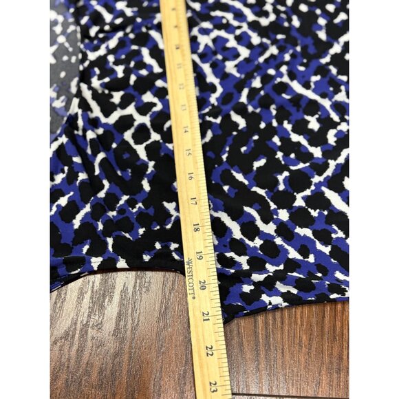 APT. 9 Womens XL Blue Black Animal Print Midi Sheath Dress Stretch Short Sleeve - Picture 10 of 11